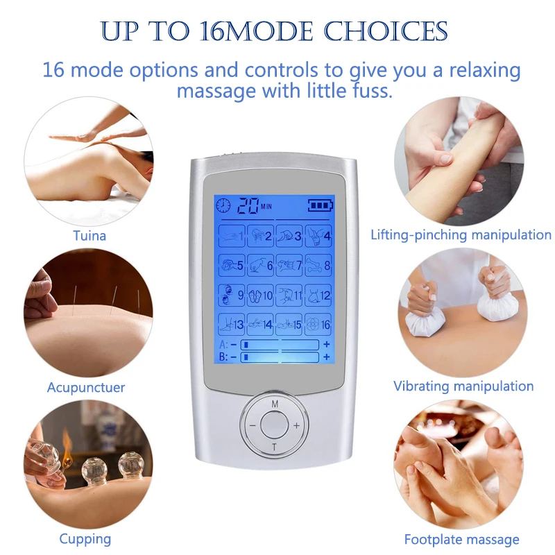 Pulse massager 16 Modes Dual Output Health Care Body Massage Electric Muscle Stimulator TENS Unit Electronic Pulse Physiotherapy