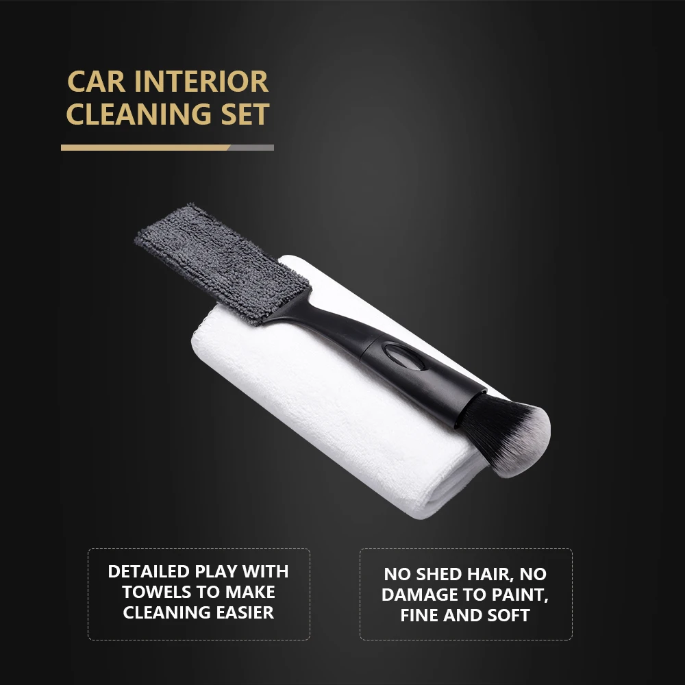 SPTA Air Conditioning Air Outlet Cleaning Brush Double Side and Microfiber Towel  Auto Interior Cleaning  Tool Kit