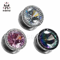 KUBOOZ Fashion Stainless Steel Ear Gauges Plugs Tunnel Expander Screw Earrings Body Piercing Jewelry Stretchers Rings 2PCS