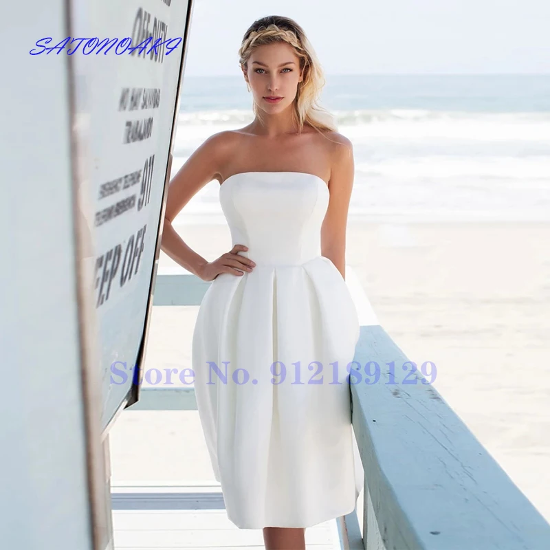 

Vestido De Novia Boho Short Satin Wedding Dress Ivory Bride Gown Elegant A-Line Sleeveless Knee-Length Robe Mariée France Online