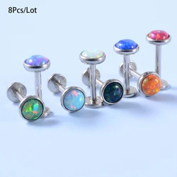 8Pcs Opal Stone Labret Monroe Lip Stud Ring Opal Ear Cartilage Tragus Helix Earring Piercing Body Jewelry Internally Threaded