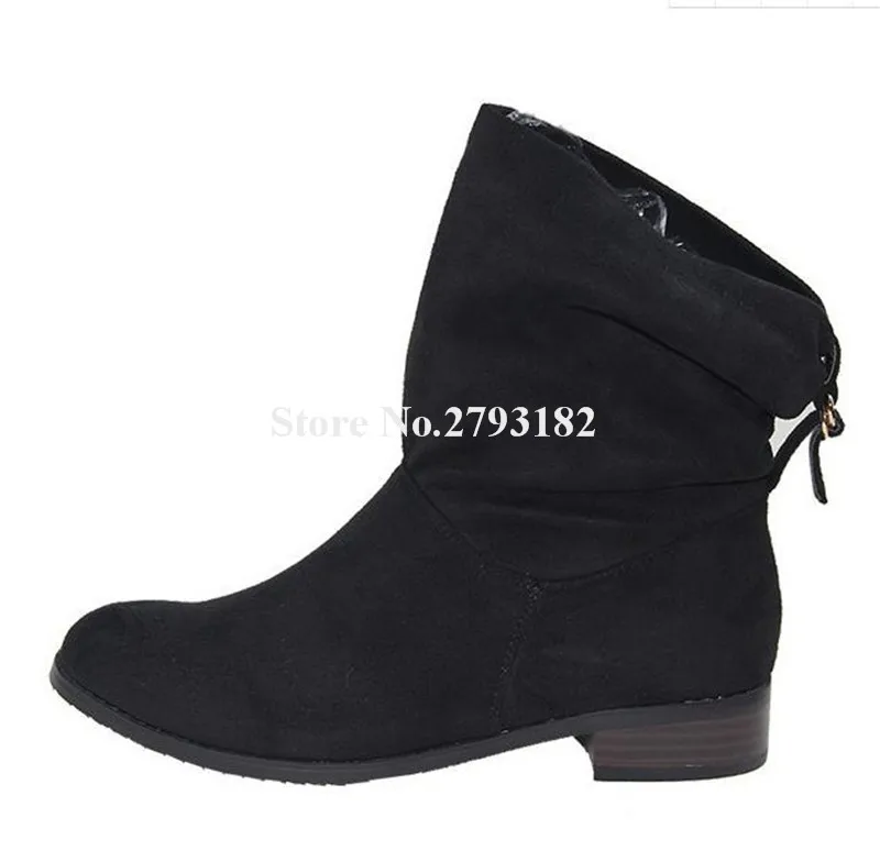 

Classical Style Round Toe Flat Short Boots Black Leopard Back Buckles Ankle Booties Casual Flat Boots Big Size Shoes