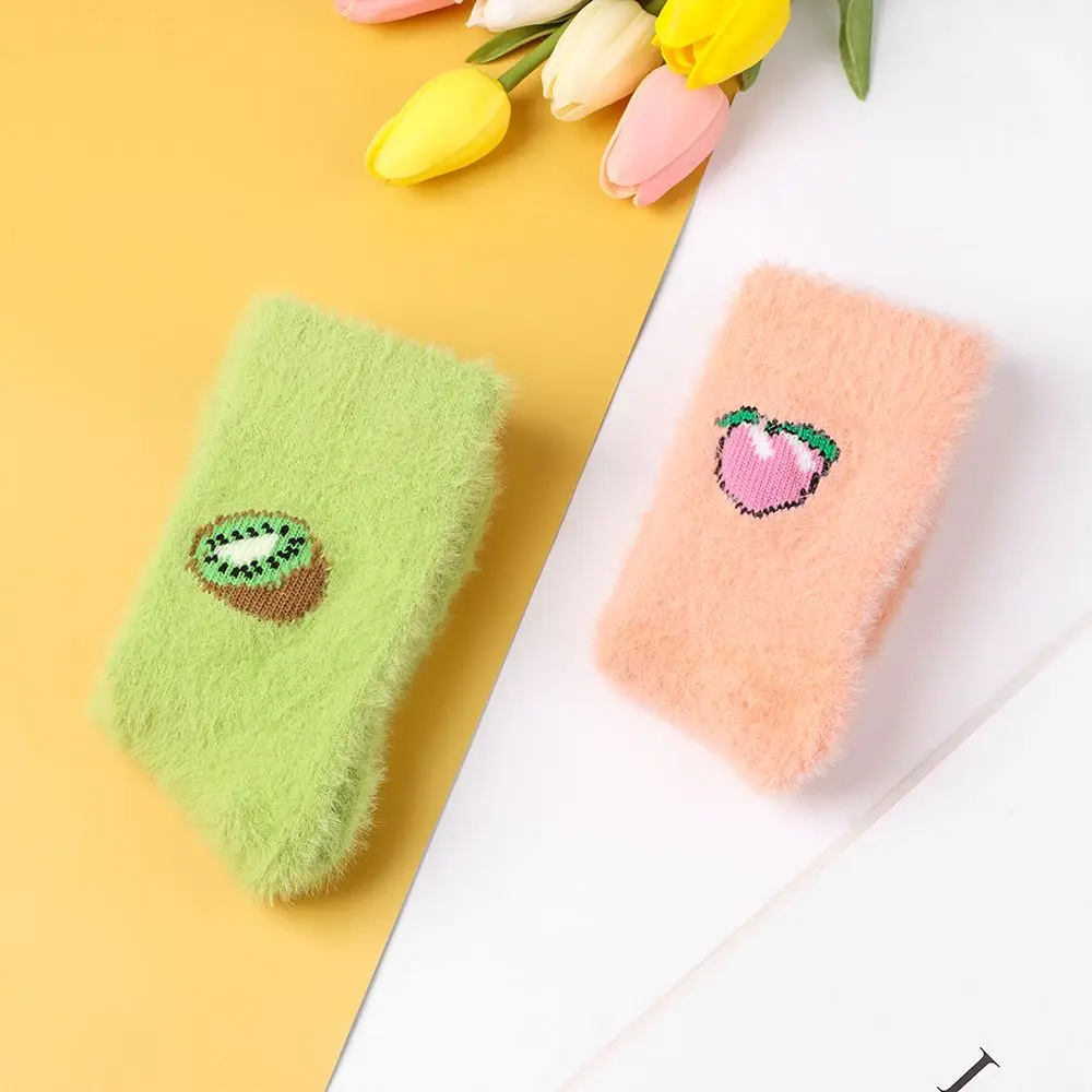 1 Pair Female Gift Kiwi Fruit Autumn-winter Cartoon Fruit Pattern Warm Sleeping Sock Fluffy Floor Socks Eggplants Peache