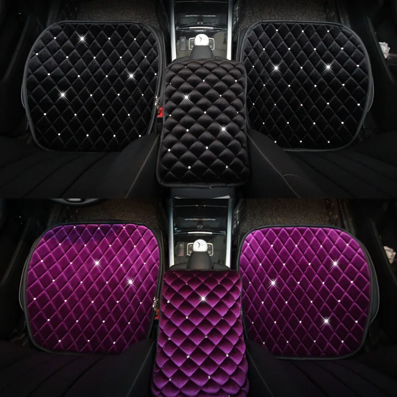 Winter Diamond Plush Universal Car Seat Cover Rhinestone Auto Seat Cushion Velvet Front Back Seat Protector Mat Car Accessories