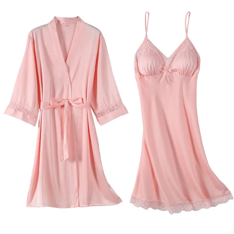 White Bride Bridesmaid Wedding Robe Set Women Sleepwear Nightgown Summer Kimono Gown Sexy Sleep Set Nightdress  Loose Homewear