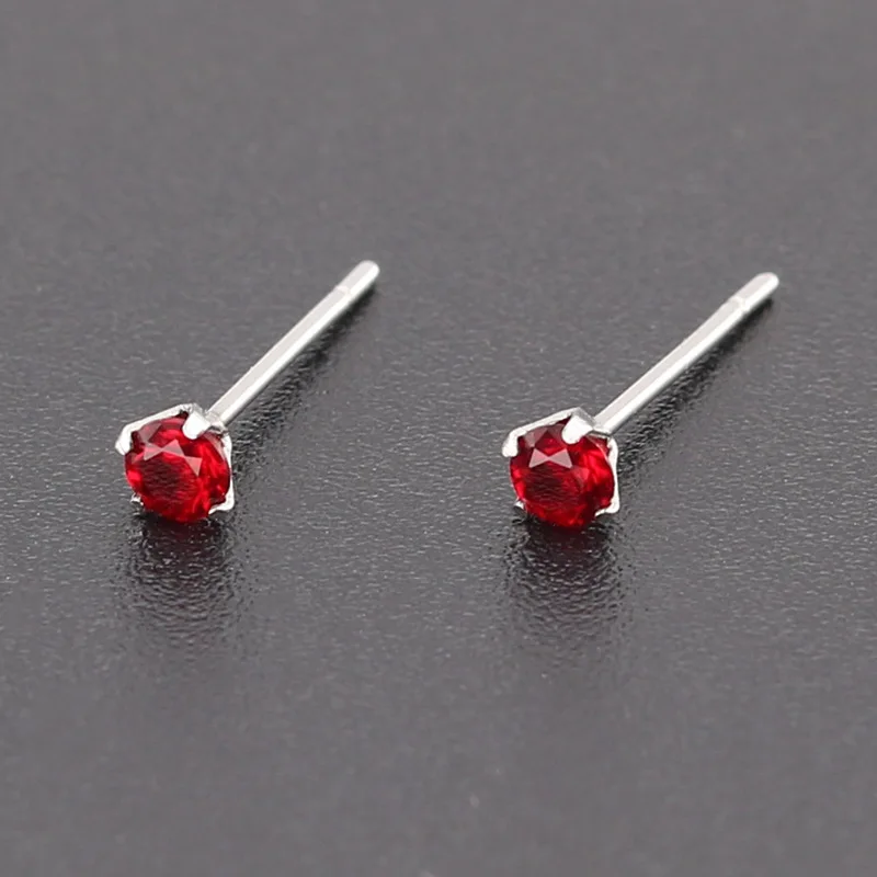 3MM Titanium Steel Stainless Steel Earrings Jewelry Four-claw Inlaid Crystal 3mm AAA Colorful Zircon Fine Needle stud Earrings