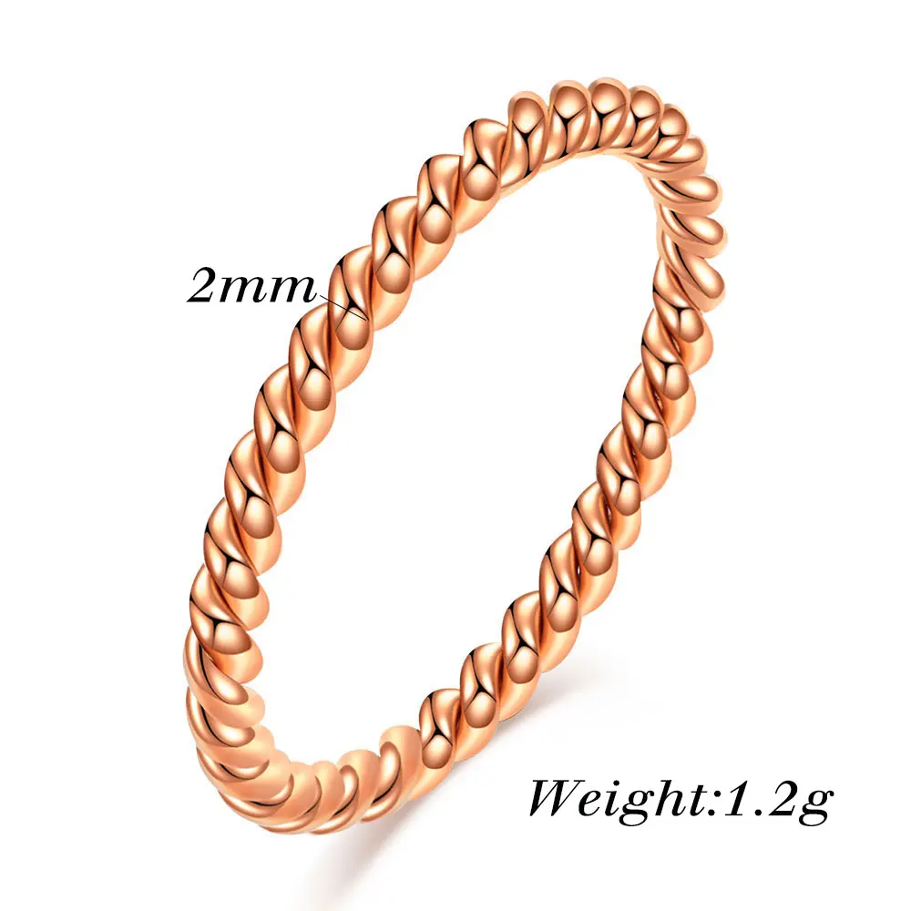 Women Thin Spiral Wire Rope Twisted Ring Small Minimalist Stainless Steel Jewelry Fashion Rose Gold Silver Color Size 4 To 11