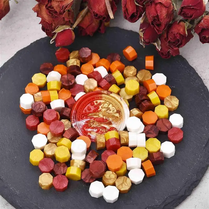 100 قطعة الرجعية مثمنة ختم ختم من الشمع ختم الشمع الخرز القصاصات المواد حفل زفاف عيد ميلاد دعوة الشمع لتقوم بها بنفسك العرض #4