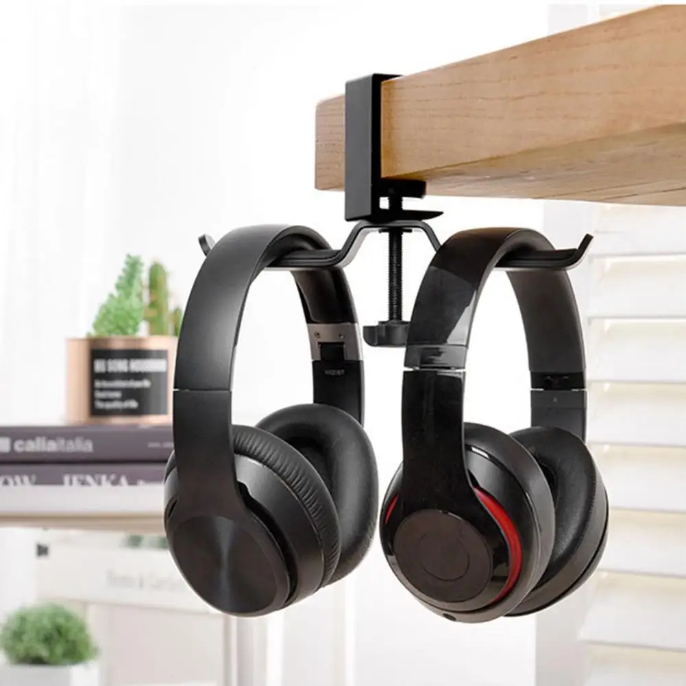 Headphone Holder with Dual Hook Adjustable Aluminum Alloy Earphone Holder Rack for Office