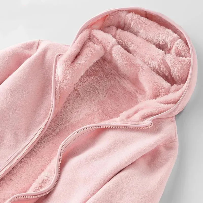 Women Hoodie Winter Coral Fleece Outdoor Jacket Women Add Velvet Thickened Warm Double-sided Cardigan Jacket Female Hoody W2407