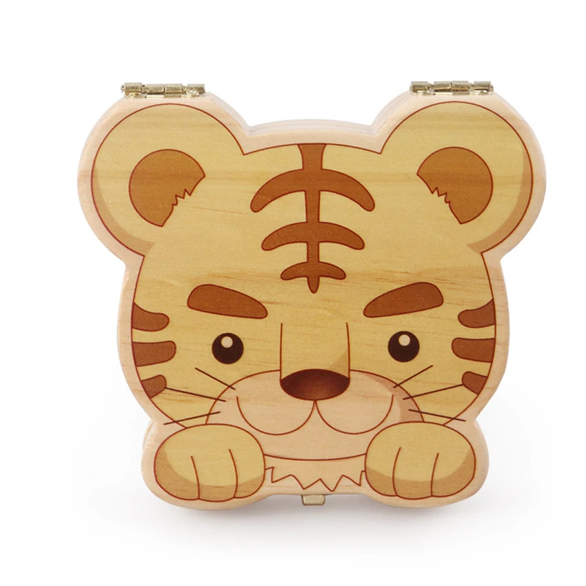 Naughty Tiger ฟัน Keepsake กล่องฟัน Fairy ผู้ถือไม้ First Lost ฟันผลัดใบคอลเลกชันจัดเก็บ
