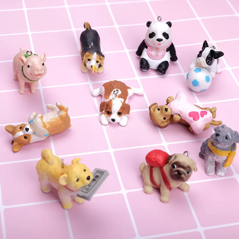 Cartoon Cute Animals DIY Panda Kitten Dog Keychain Resin Pendant Accessories Fashion Jewelry Wholesale DIY for Handmade Keyrings