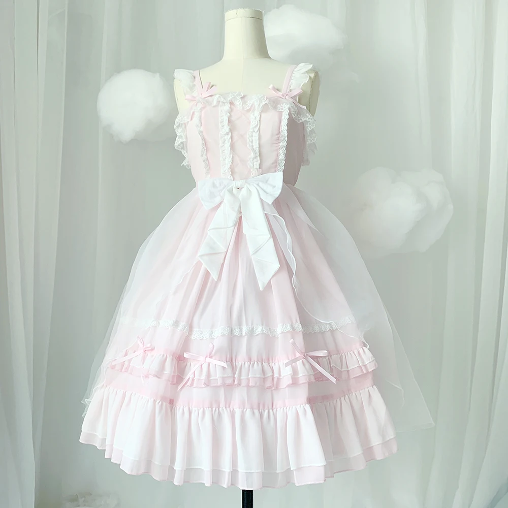 Sommer süße prinzessin lolita strap kleid vintage falbala hohe taille druck viktorianischen kleid kawaii mädchen gothic lolita cos loli