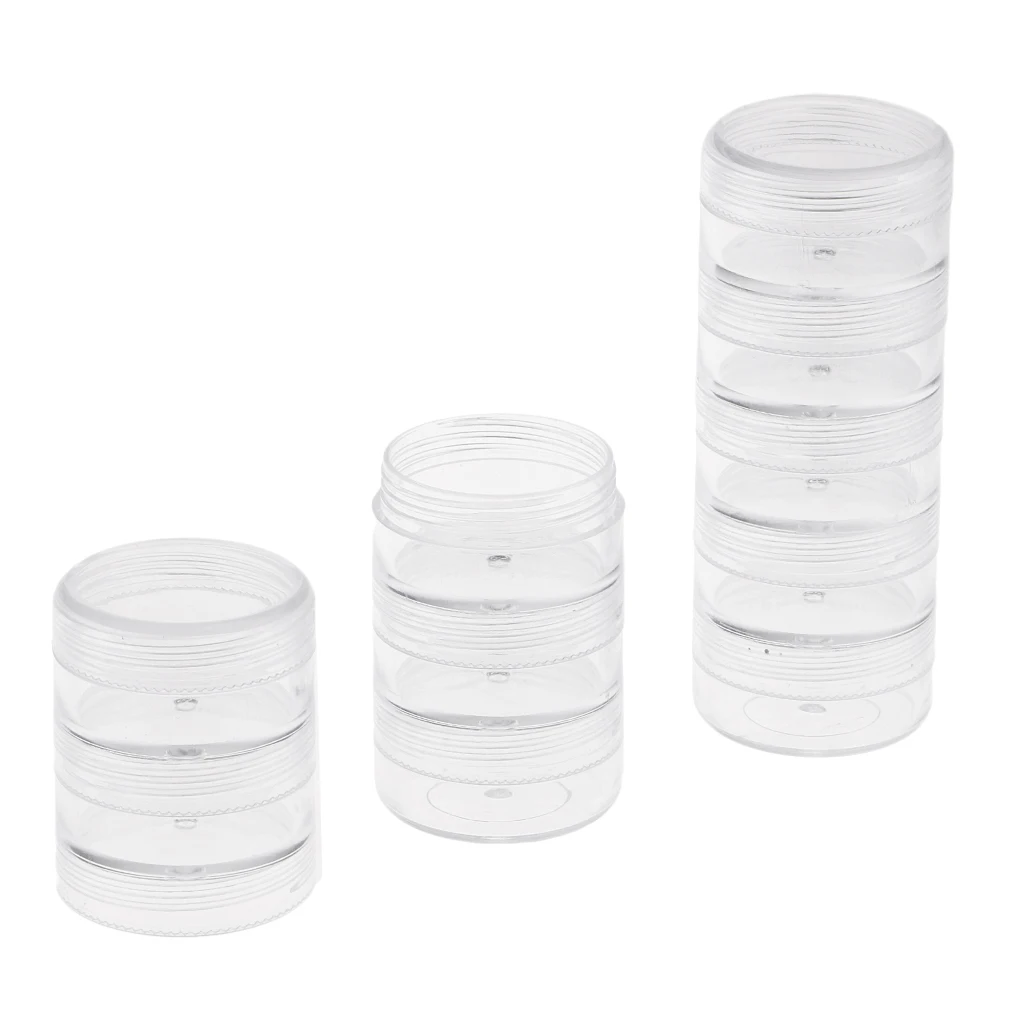 2 Set 5 Layers Stacking Beads Crafts Jewelry Findings Round Containers Clear Screw Top Make Up Storage Organizer Box