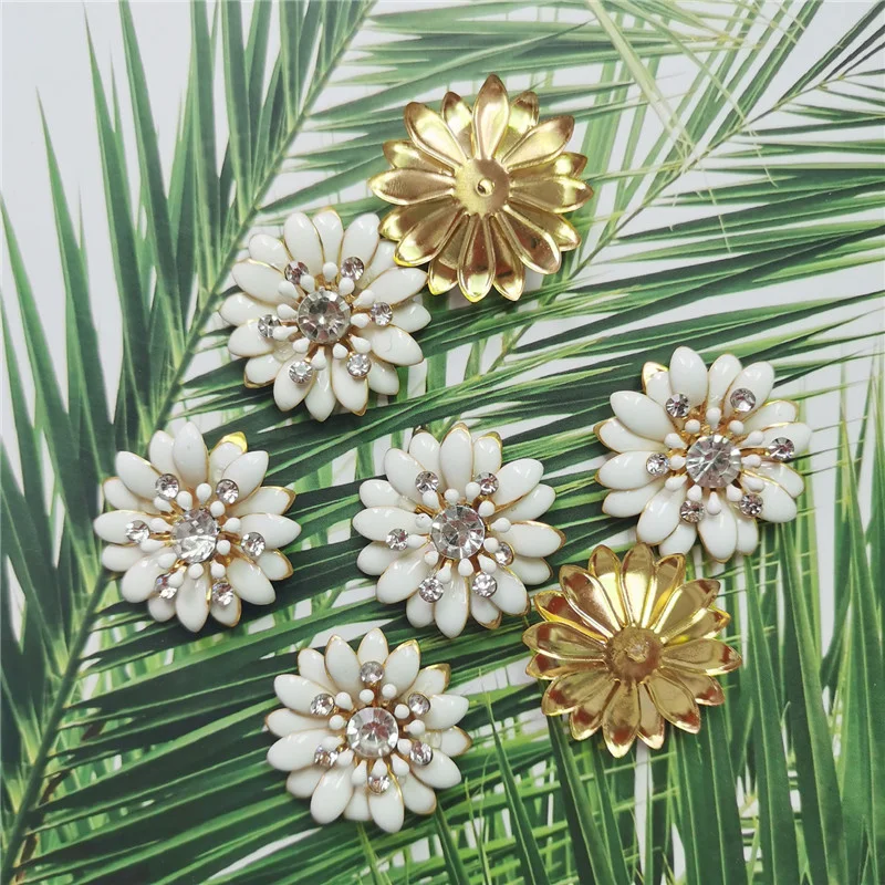 5pcs/pack Enamel Daisy Flower Cabochons Iron Flatback For Jewelry Making Findings Scrapbook Crafts Phone Case Decor