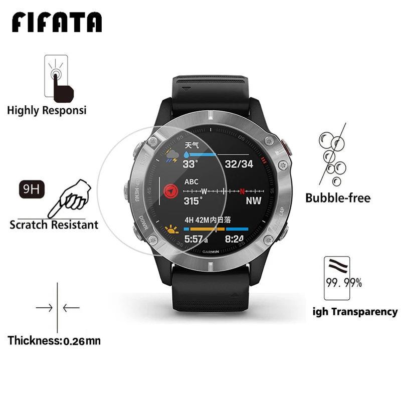 FIFATA 2pcs HD Tempered Glass Film Screen Protector For Garmin Fenix6 6S 6X 5 5S 3 HR/Vivoactive3/Forerunner245 645 945 45 Watch