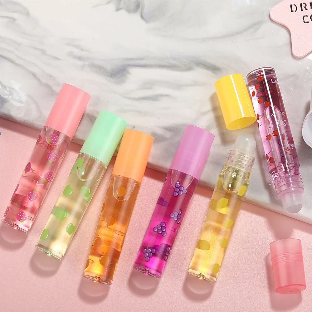 Roll on Fruit Lip Oil Balm Mirror Transparent Lip Gloss Waterproof Flavoring Oil Plumping Gloss Cherry Cosmetics for Kids Girls