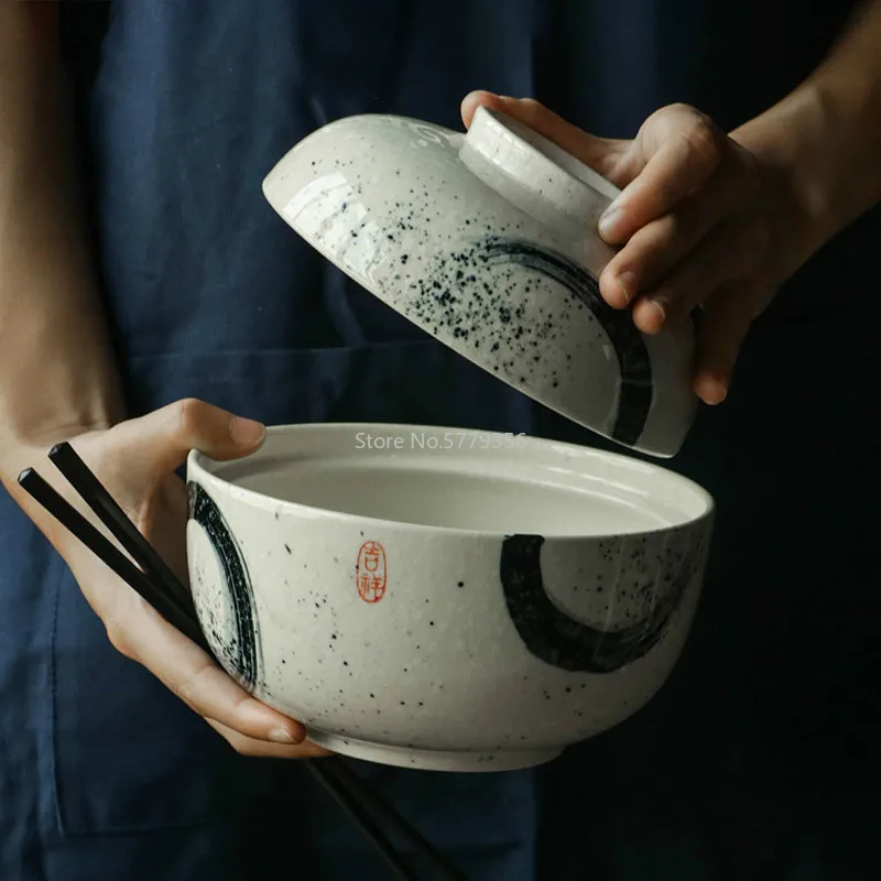 

Japanese Style Creative Design Ceramic 6.5 Inch Household Bowl Instant Noodle Soup Ramen Bowl Household with Lid Bowl