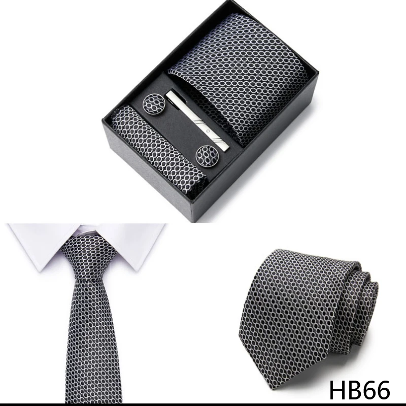 2023 neue Stil Hochzeit Geschenk Krawatte Für Männer Krawatte Box Anzug Zubehör Solide Blaue Krawatte Einstecktücher Manschettenknopf Set – Detail 28