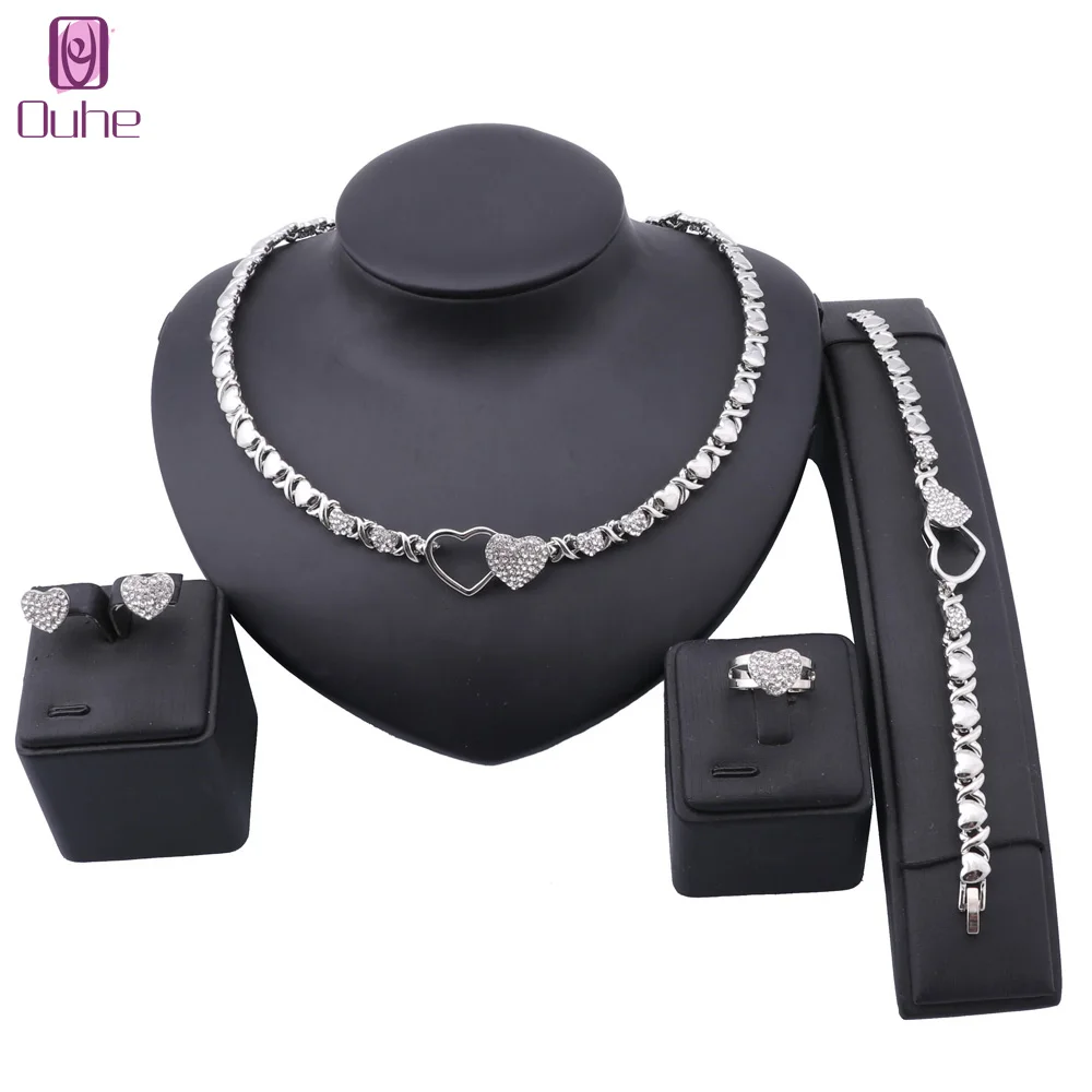 Women Fashion Star Heart Crystal Necklace Bracelet Wedding Party Elegant Earrings Ring Classic Jewelry Sets