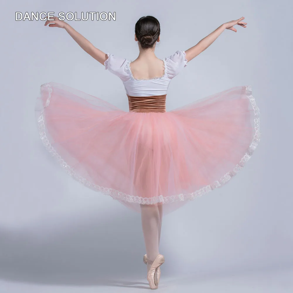 White Chiffon and Brown Velvet Bodice Ballet Tulle Dress with Pink Skirt for Girls & Women Romantic Ballet Tutu Costumes 20004