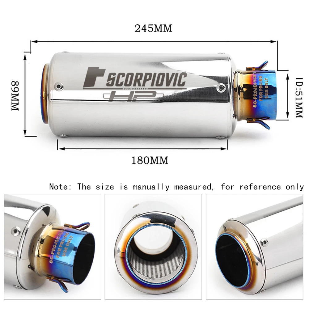 51mm 60mm motocross racing motorcycle muffler motorcycle exhaust pipe for yamaha r3 r6 fz6 mt07 mt09 mt10 tmax 530 tmax 500