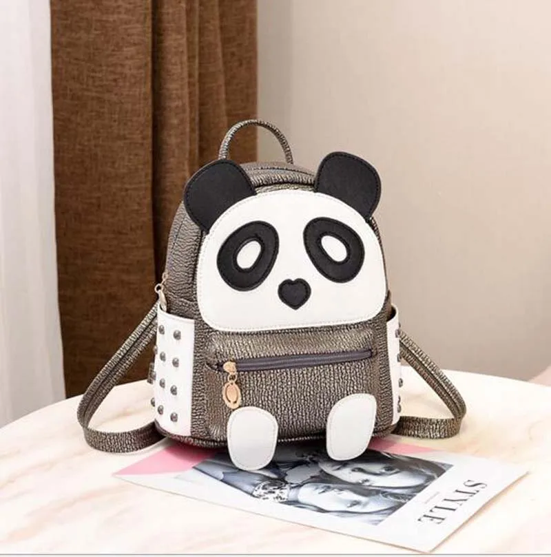 2025 New Fashion Lovely Panda Small Backpack Women High Quality Leather Double Shoulder Bags Girls Casual SchoolBag Totes