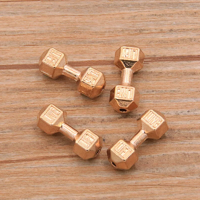 8Pcs 4 Color Dumbbell Weightlifting Small Hole Bead Sports Letter Charms For DIY Necklace Bracelets Jewelry Handmade Making