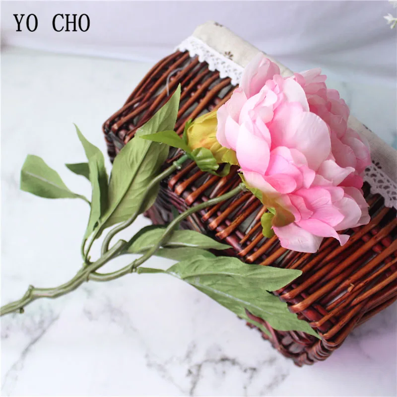 YO CHO – Bouquet de pivoines artificielles en soie, fausses fleurs, pour demoiselle d'honneur, rose, blanc, pour décoration de fête à domicile, pour Center de Table, à faire soi-même