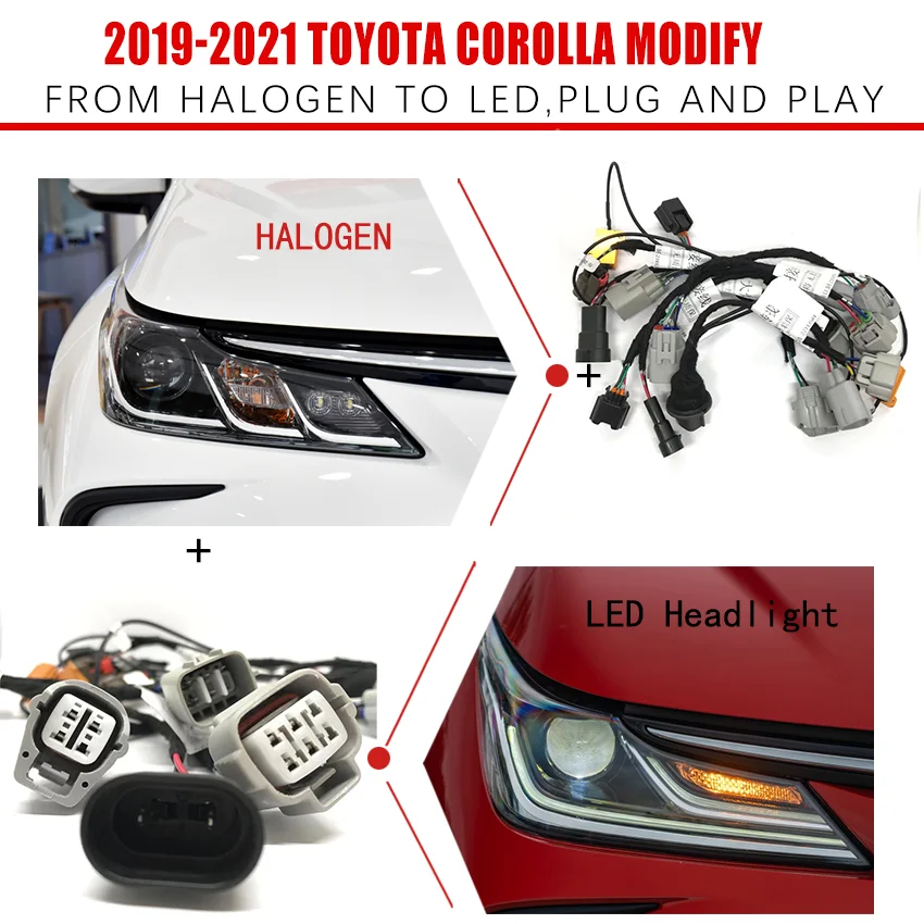 CZMOD Car Headlight Modification Upgrade Special Wiring Adapter Harness Cable For 2019-2021 Toyot-a Corolla From Halogen To LED