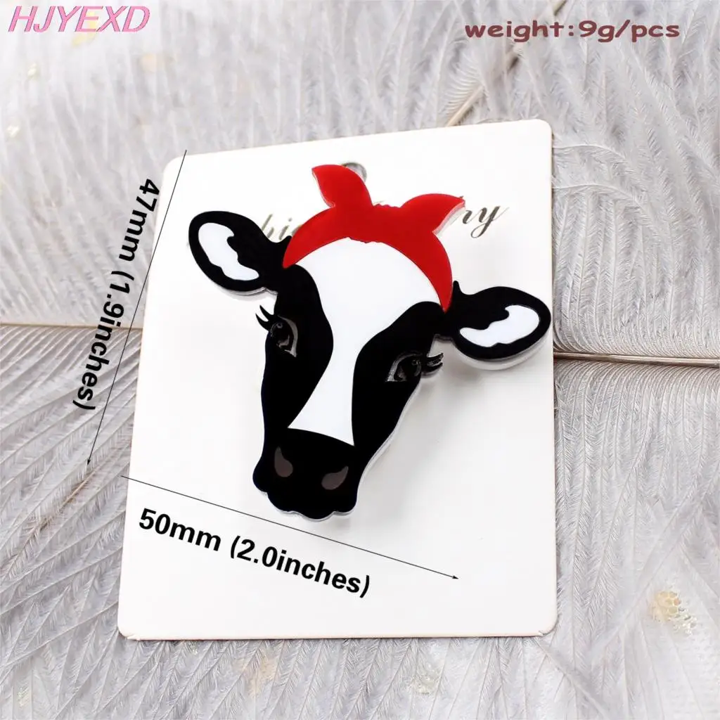 BR112 Acrylic Cow Brooch (Safe Pin) Holiday Statemnts Red Bow