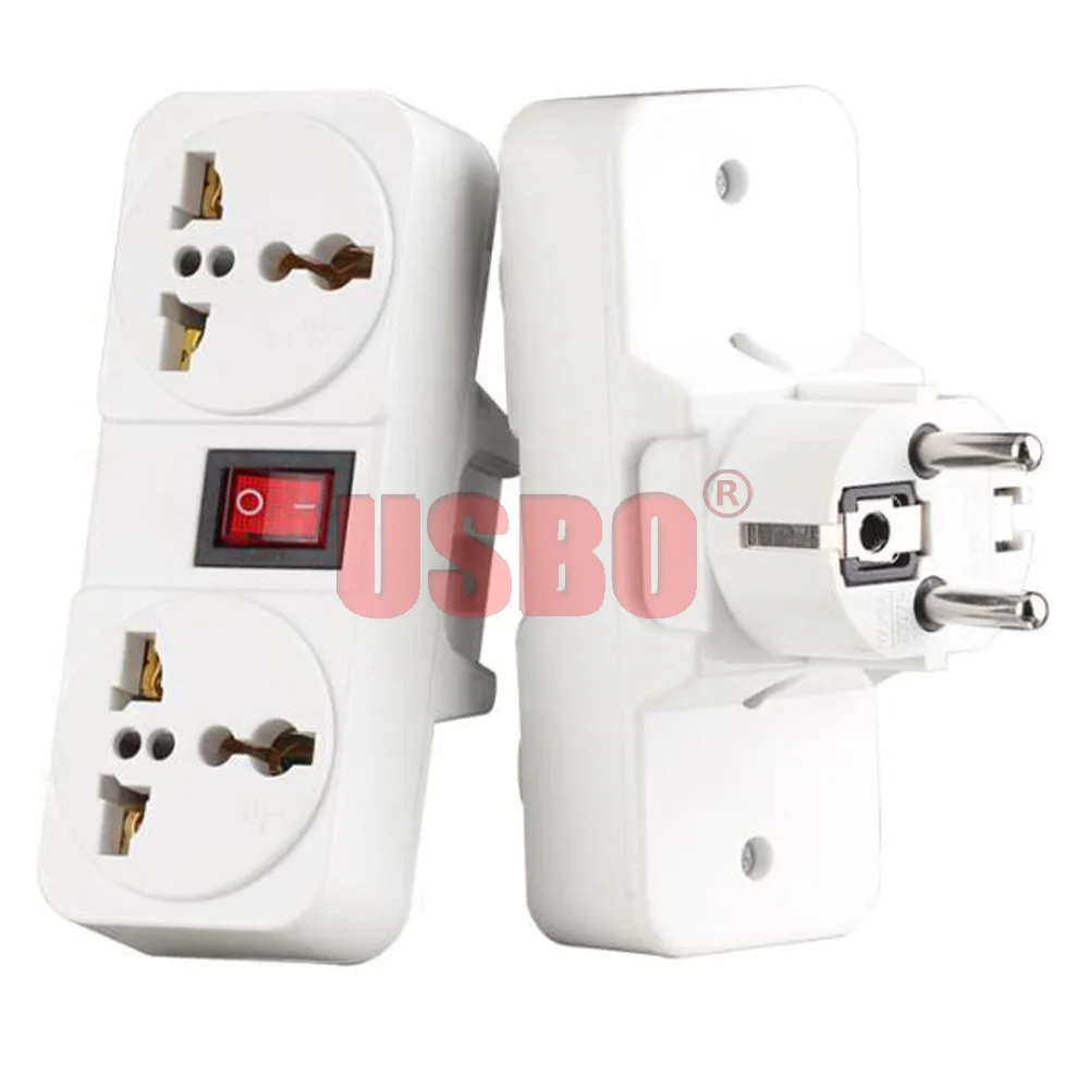 White Portable 250V 6/10A travel adaptor plug European British American 2 Ways extension socket power converter plug with switch