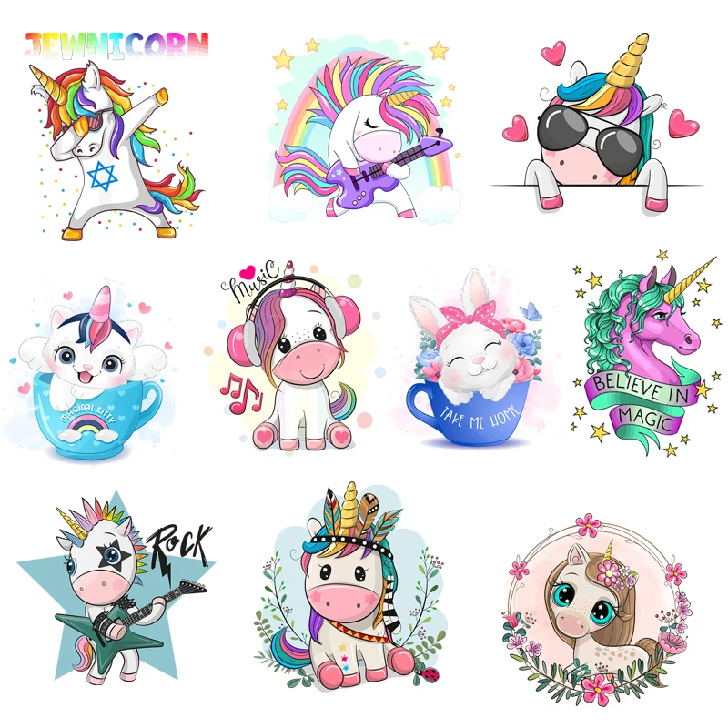 Iron cartoon animal patch on kids clothes heat transfer unicorn pattern DIY solid color T-shirt washable vinyl sticker