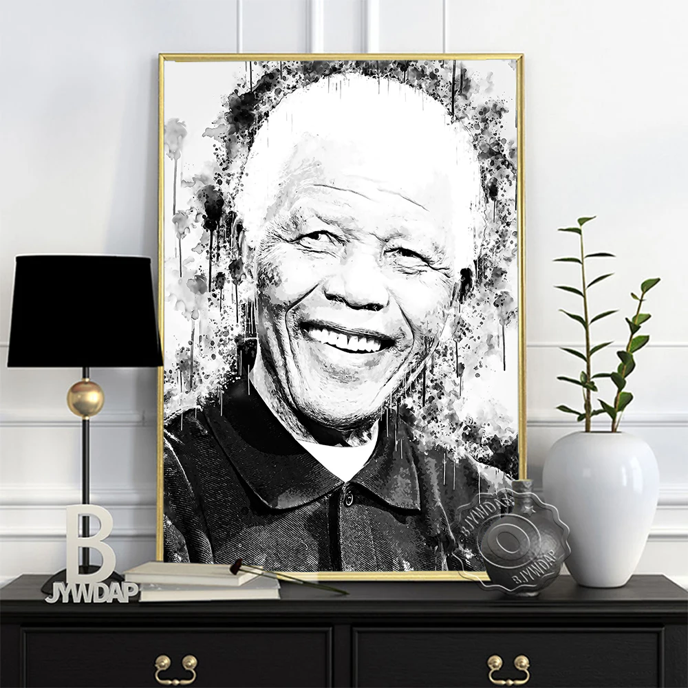 

South Africa'S President Poster, Nelson Mandela Sketch Black White Watercolor Wall Art, Minimalism Figure Portrait Home Decor