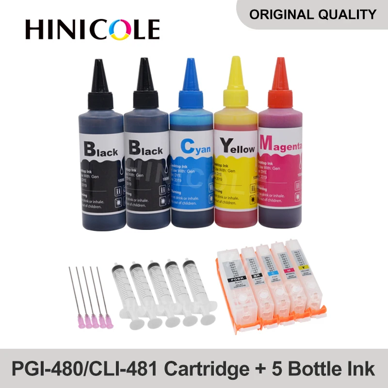 5colors PGI480 PGI-480 refill Ink Cartridge bottle ink compatible for PIXMA TR7540/TR8540/TS6140/TS6240/TS8140/TS9140 printer