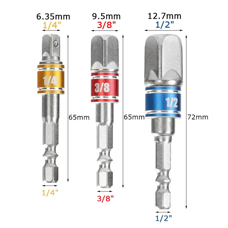 Colorful 3pcs/Set Hexagonal Shank Square Head Socket Extension Bar 1/2 1/4 3/8 Universal Sleeve Connecting Rod 6.35 mm AA-9527