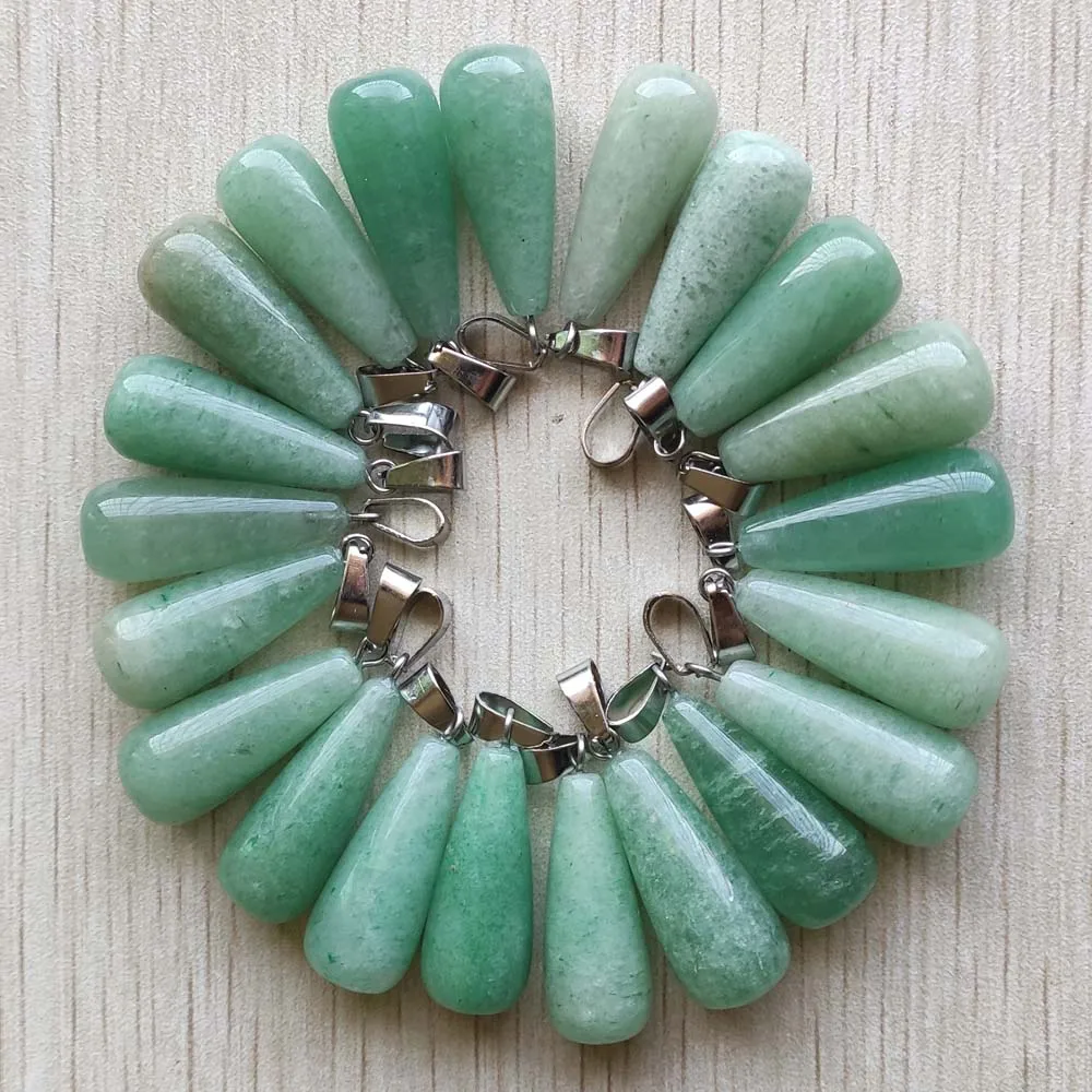 

Fashion Natural green aventurine long water drop pendants for jewelry accessories making 50pcs/lot wholesale Free shipping
