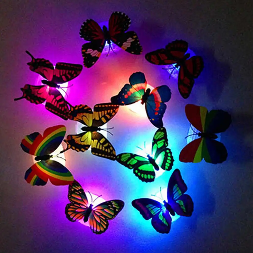 Luminous Butterfly LED Night Light, colorido, lâmpada decorativa, adesivos, pequenos presentes, jogo, a pilhas, crianças, casamento