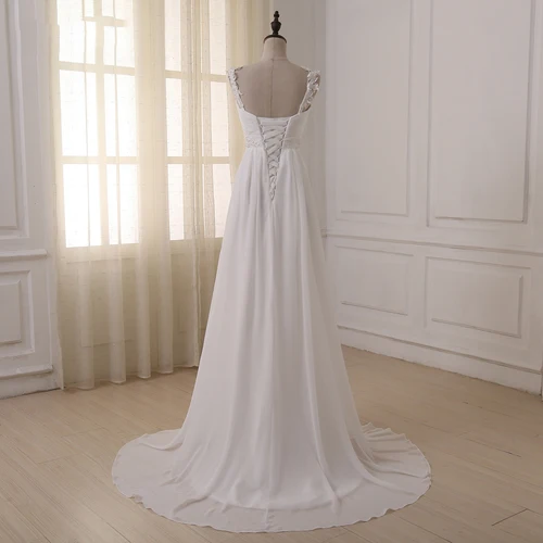 Imagen 2 del producto Jiayigong vestido de novia de playa vestido de noiva personalizado de talla grande tirantes finos vestidos de gasa con cuentas vestidos de novia