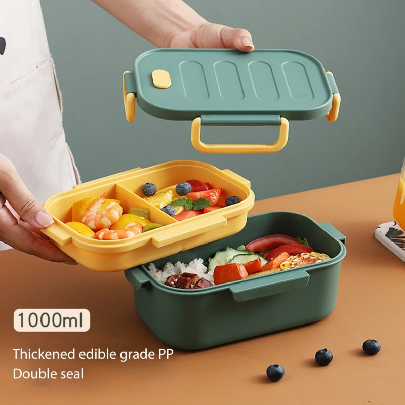 Kitchen LunchBox Bento Box For Kids Office Worker 2 Compartments Microwae Heating Lunch Container Food Storage Box