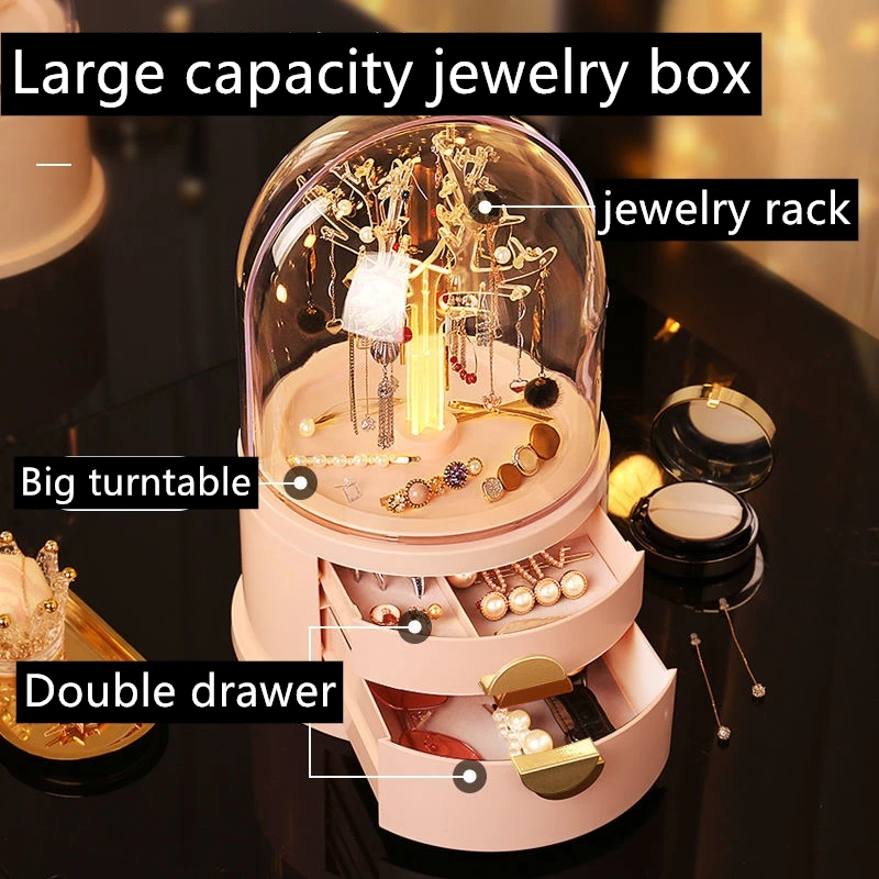 32*20cm rotatable jewelry storage box, large-capacity dust-proof earring storage rack, small antler tree earring rack Household