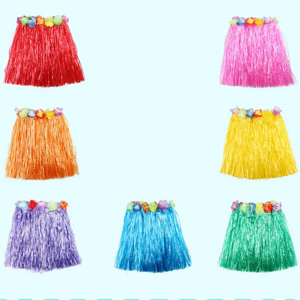 Wholesale 1PCS Plastic Fibers Kid Grass Skirts Hula Skirt Hawaiian costumes 30CM Girl Dress Up Party Supplies 10 Colors