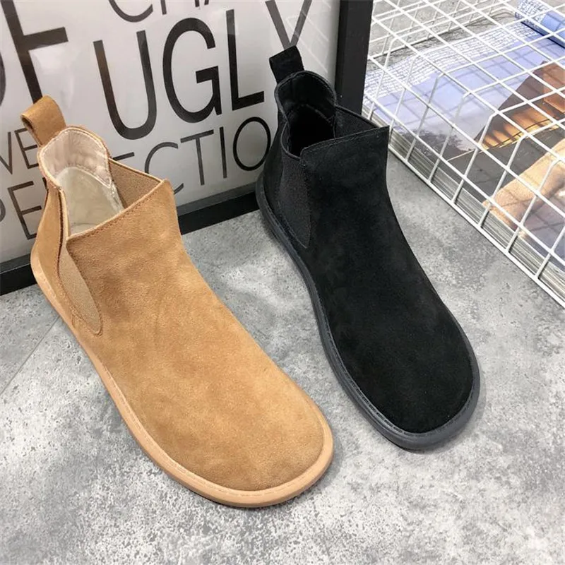 Retro Women\'s Shoes Female Cow Suede Leather Matte Flat Heels Casual Chelsea Ankle Boots Candy Colors Preppy Style Boots