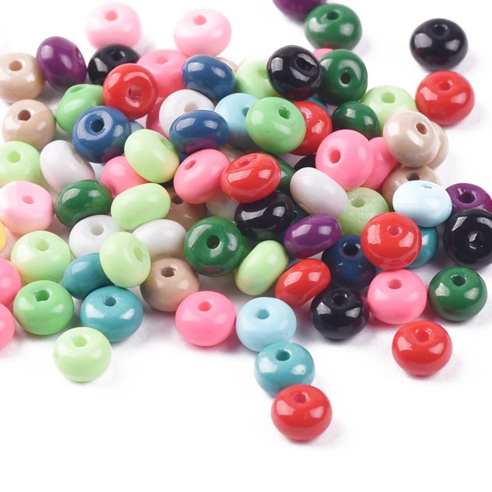 100pcs Solid Color Coated Opaque Glass 6x4mm Rondelle Loose Spacer Beads for Jewelry Making DIY Crafts