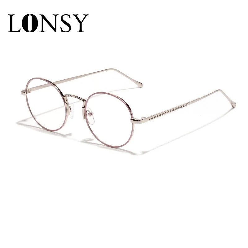 LONSY Retro Round Glasses Frame Women Luxury Brand Anti Blue Light Spectacles Computer Eyewear Ladies Myopia Optical Clear Lens