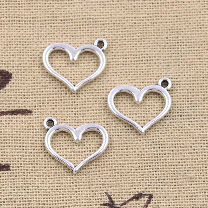 

40pcs Charms Hollow Heart 15x15mm Antique Silver Color Pendants DIY Crafts Making Findings Handmade Tibetan Jewelry