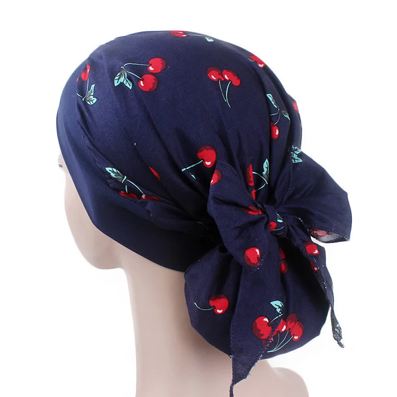 Turbante de algodón con estampado para mujer musulmana, sombrero para la cabeza, pañuelos preatados para Cáncer y quimio, gorros para envolver la