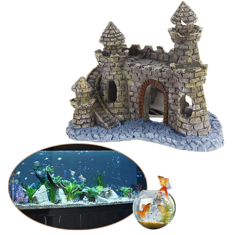 1Pc Mini Resin Cartoon Castle Aquariums Decor Fish Tank Escape Hole Aquarium Accessories Decor Castle Tower Ornament