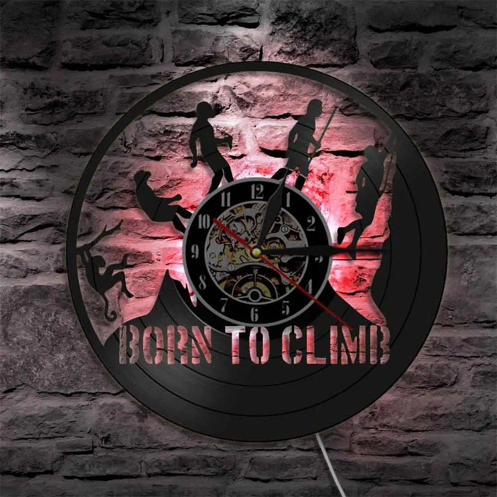 

Mountain Climbing Evolution Climber Vinyl Record Wall Clock Climbing Wall Lamp Watch Born To Climb Deocrative Hiking Lover Gift