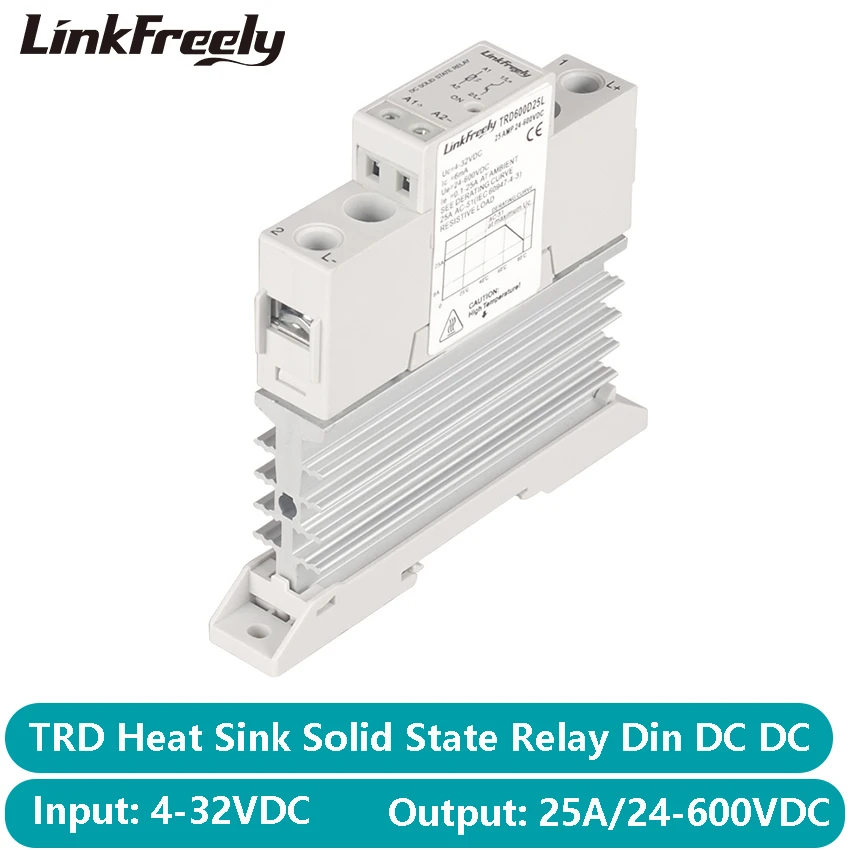 TRD600D25L Heat Radiator SSR Solid State Relay Din Rail 25A 24-600VDC Output 5V 12V 24V DC Input Automation Trigger Power Relay